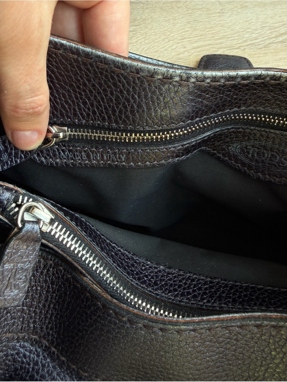 TODS Black Subtle Metallic Leather Hobo Shoulder Bag - Picture 12 of 12
